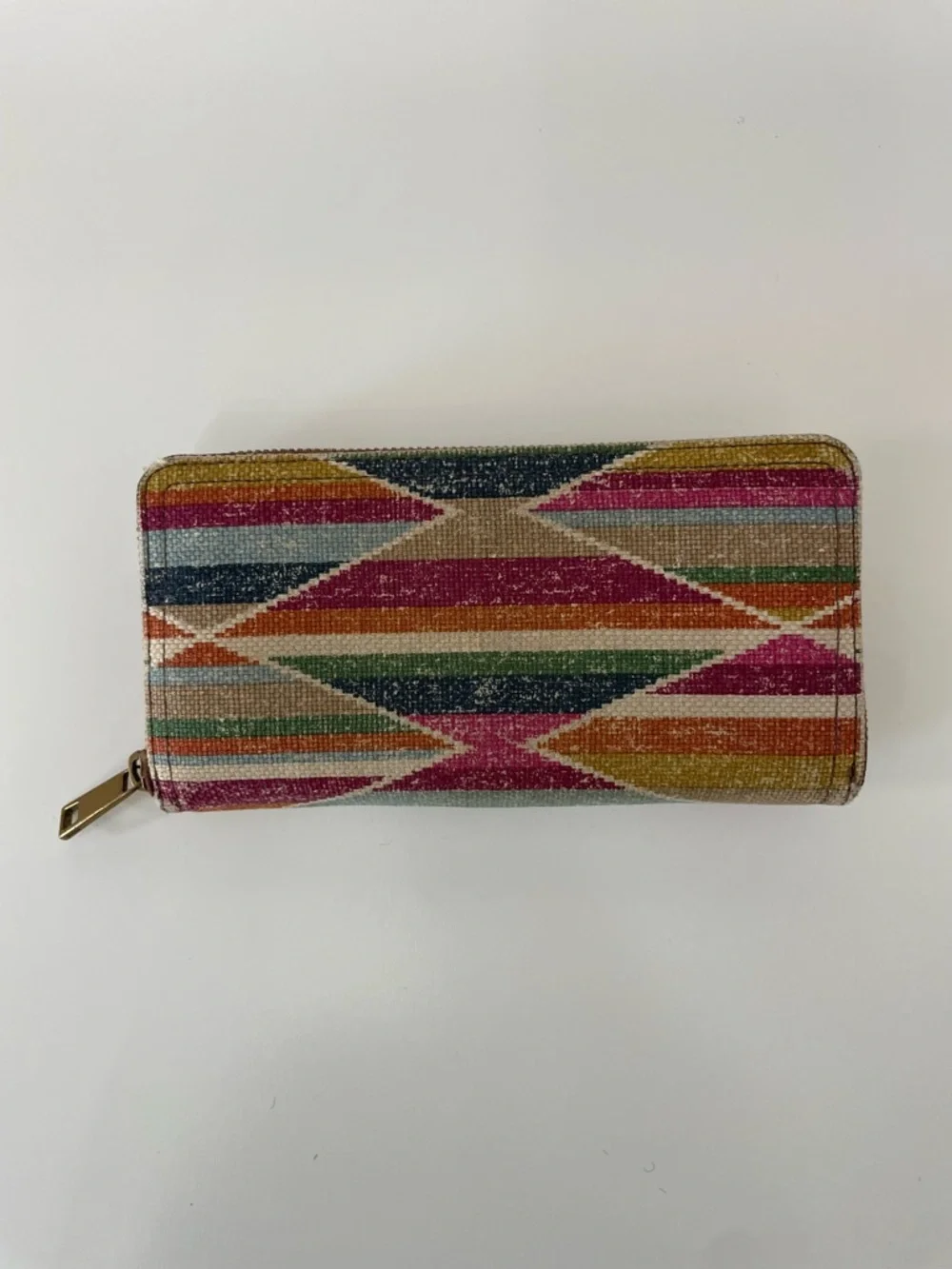 Fossil Multicolor Aztec Geometric Fabric Zip Around Wallet Boho Cottagecore